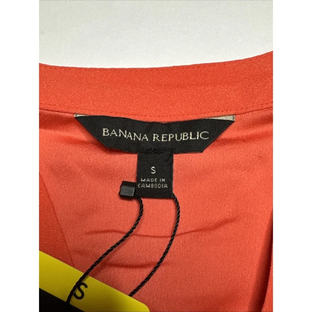 Blouse V-Neck Cap Sleeve Coral Orange S Banana Republic‎ Crepe Top 1764639